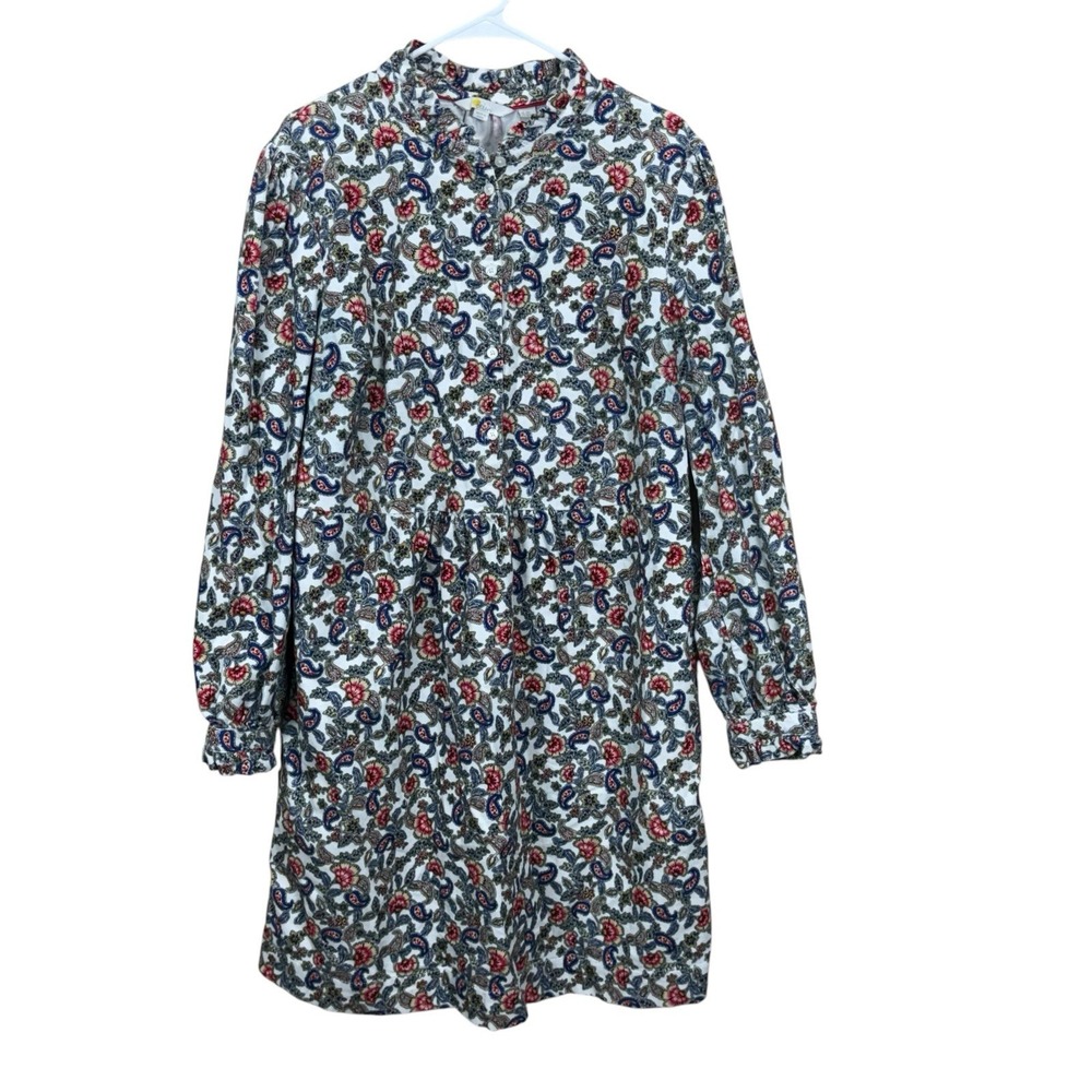 Boden Womens Floral Paisley Ruffle Neck Cord Dress Print Dress Sz 16/18L